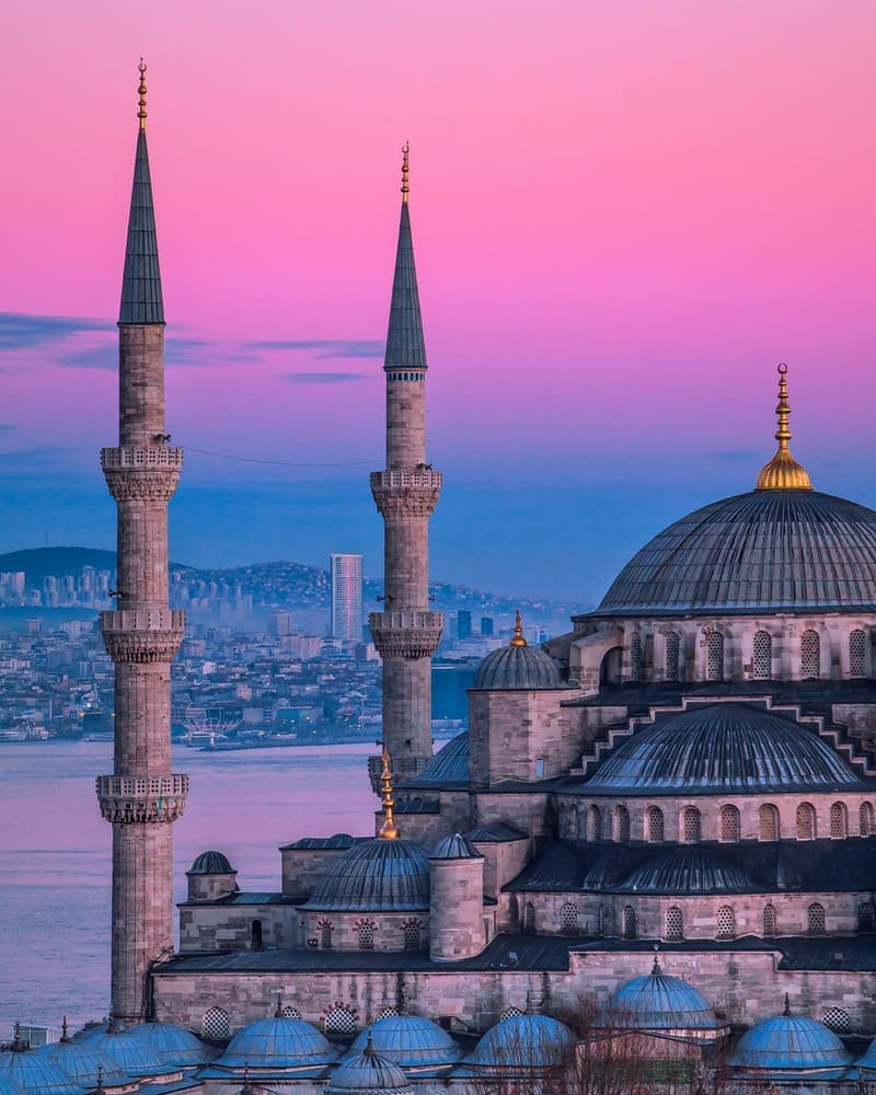 Istanbul mosque and skyline at sunset