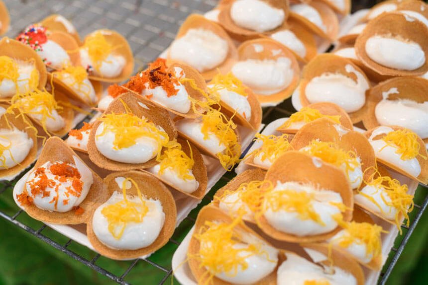 Thai crispy pancakes from a Bangkok street stall