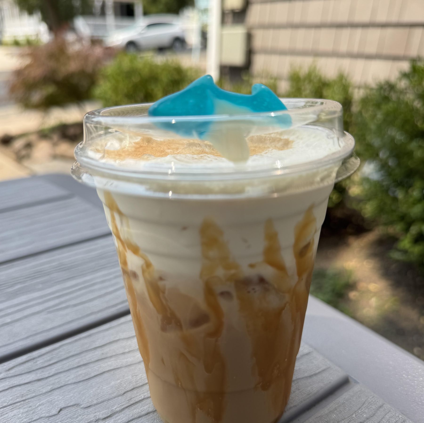 Iced coffee on an outdoor table at the Jersey Shore