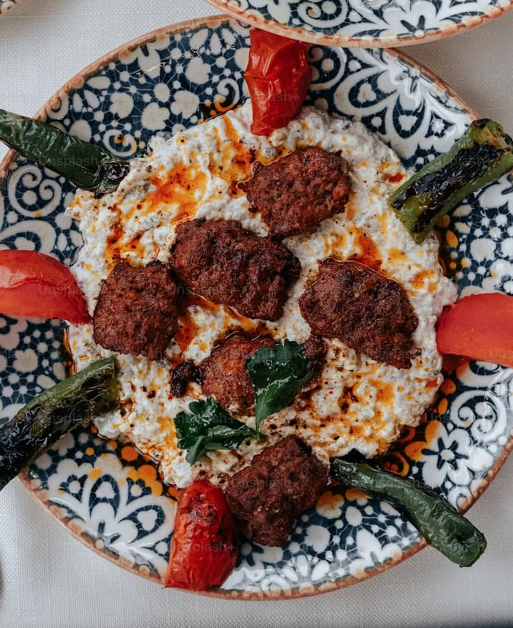 Turkish kofte meatballs served with rice
