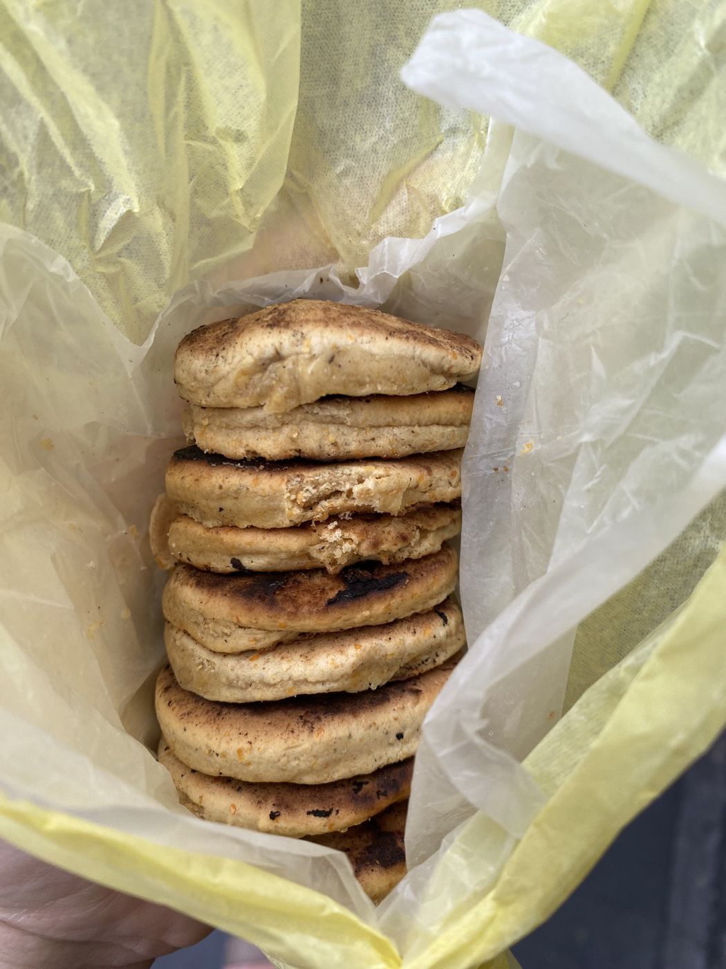 Bag of gorditas de nata from a Mexico City street vendor