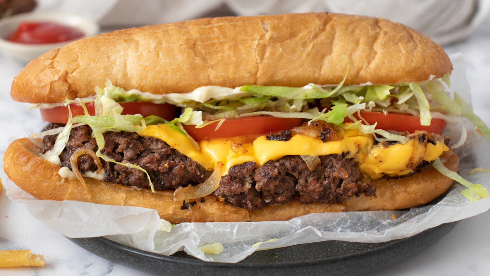 New York chopped cheese sandwich on a hero roll