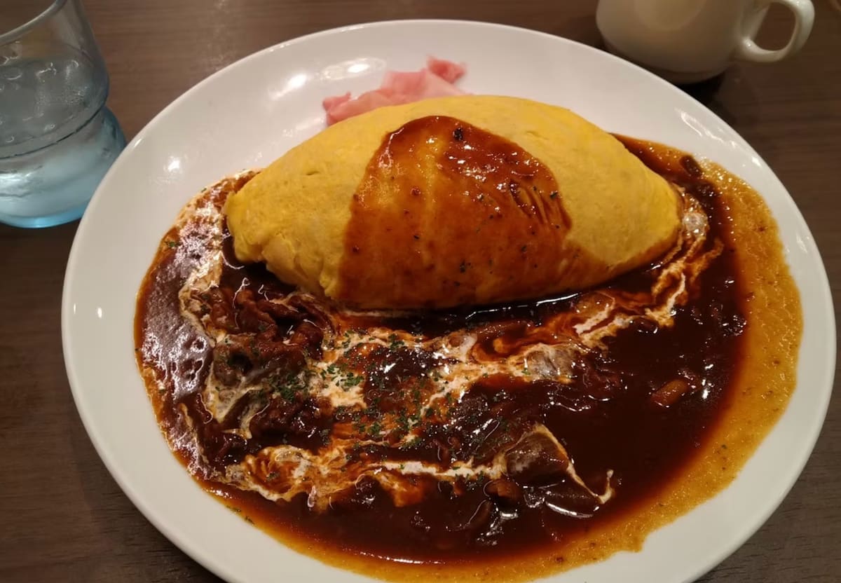 Omurice with creamy egg and demi-glace sauce