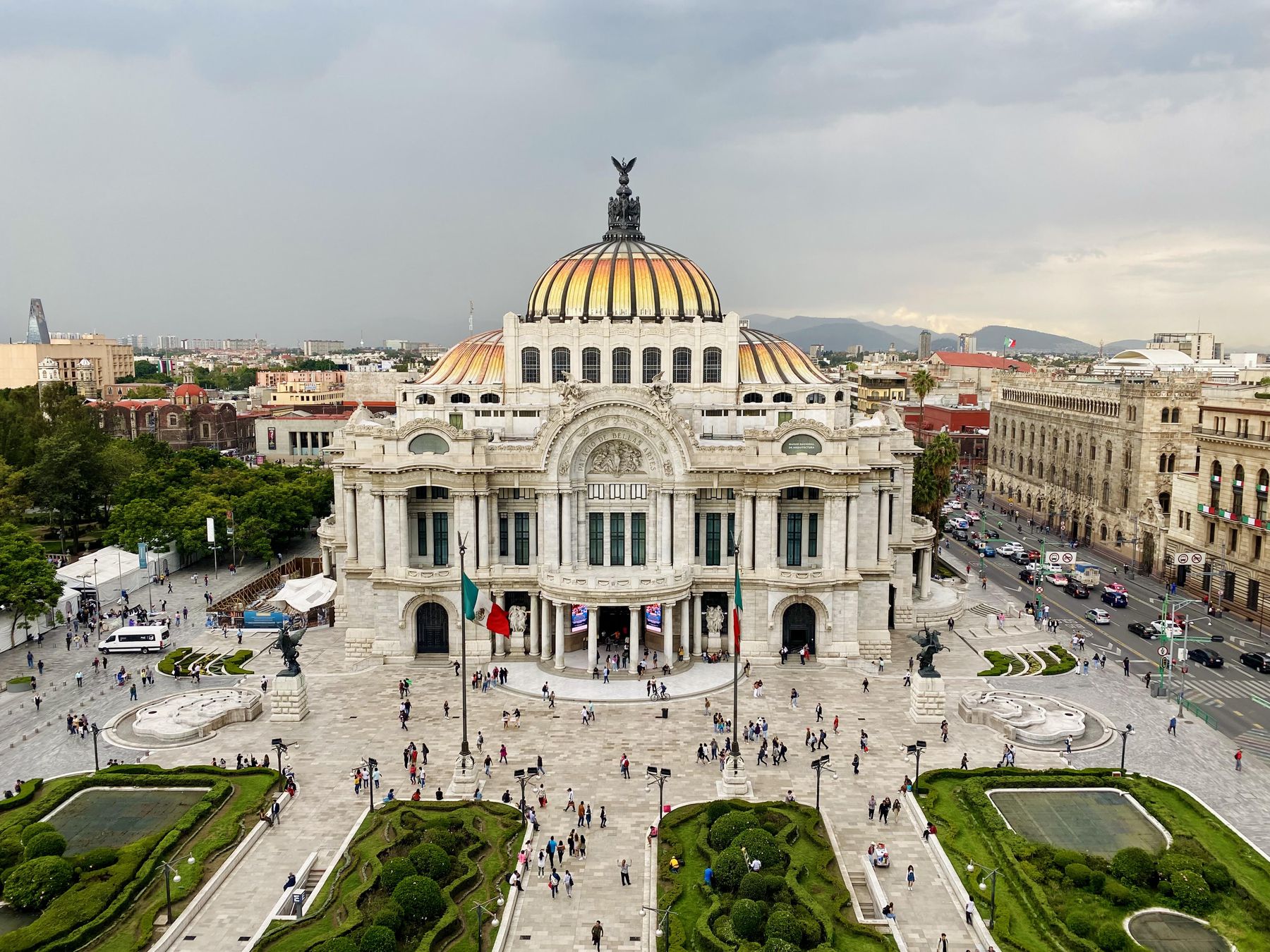 Aerial view of Palacio de Bellas Artes and surrounding streets in Mexico City