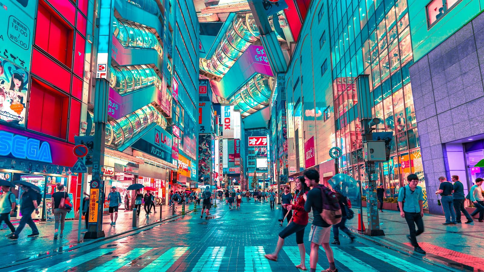 Busy Tokyo street with signs and city lights